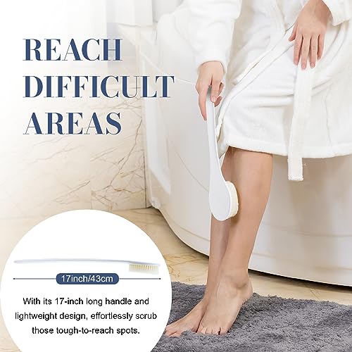 Back Scrubber for Shower, Shower Body Brush for Cleaning with Long Handle for Showering, 17 Inch Back Washer Exfoliator for Shower Men Women with Non-Slip Handle, Adhesive Hook (White) - size: White - Artificial Bristles