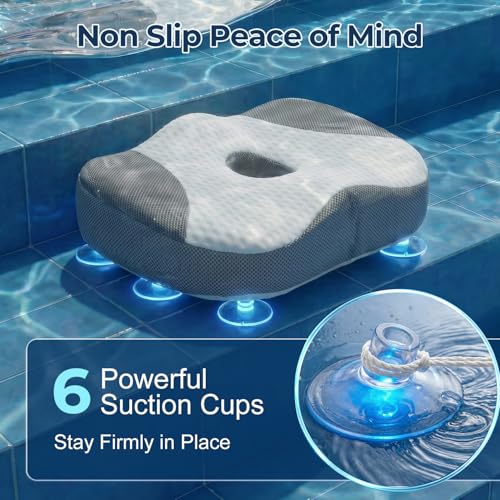 Idle Hippo Hot Tub Booster Seat, 4D Air Mesh Hot Tub Pillow with Powerful 6 Non-Slip Suction Cups, Ergonomic Booster Cushion, Quick Dry Spa Pillow for Indoor Outdoor Hot Tub-White/Grey - color: White