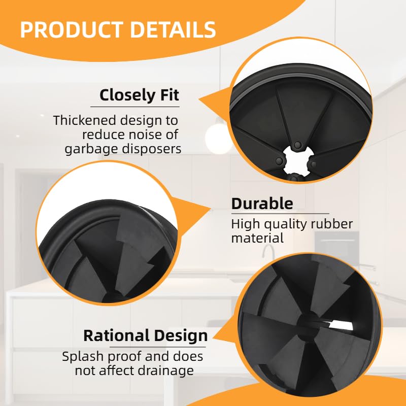 2PCS Garbage Disposal Splash Guards, 3 3/8" Sink Baffle QCB-AM Replacement for InSinkErator Evolution Series, Garbage Disposer Accessories,Upgraded Noise-Reducing Nitrile Collar Drain Plug,Black