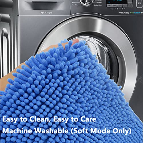 Bathroom Rugs Chenille 3-Piece Extra Soft and Absorbent Shag Bathroom Rugs, Machine Wash Mat, Strong PVC Non-Slip Underside, Plush Carpet Mats (Snow Cyan) - color: Snow Cyan, size: 2'8" x 1'8" (16x24"+20x32"+20x20"U shape）