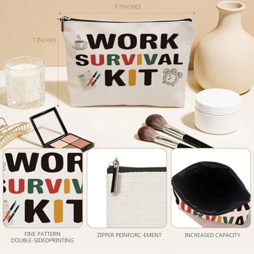 Funny Work Survival Makeup Bag Travel for Women, Work Survival Kit Canvas Cosmetic Makeup Pouches with Zipper Travel Office Makeup Cosmetic Bags, Toiletry Organizer Pouch Birthday Gifts - color: Multicolor 0002