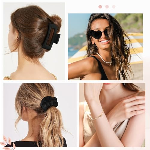 DEEKA 5 Pcs Bridesmaid Proposal Bag Set Gift Clear Makeup Toiletry Bag Bachelorette Party Favors Sunglasses Hair Claw Clips Scrunchies Knot Bracelets Bridal Wedding Party Gifts (Black) - color: Black, size: 1 Set