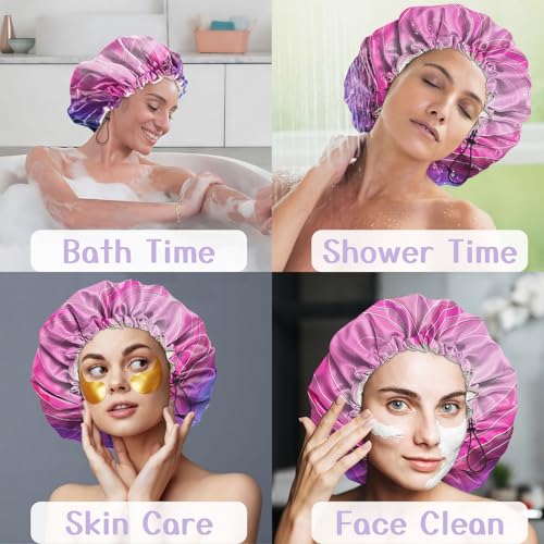 Luxury Shower Cap Silk Satin Lined Waterproof Reusable Adjustable Elastic Dry Hair Bathing Caps Cute for Women Girls-Heart - color: C-8-Heart