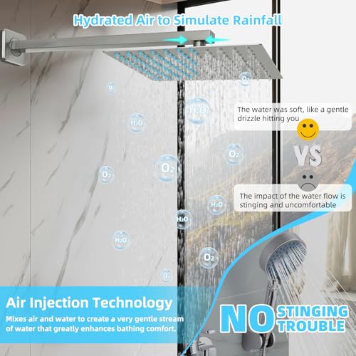 Bathroom Shower Faucet Set，10 Inch Rain Shower Head with Handheld Spray，Brass Shower Valve Trim Kit，Wall Mounted Square Rain Shower System (Brushed Nickel) - color: Brushed Nickel, size: 10 Inch Shower Head