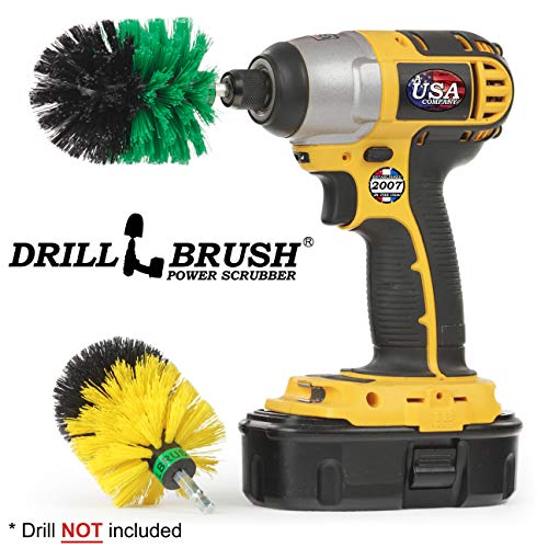 Drill Brush Power Scrubber - Kitchen Cleaning Brush - Dish Brush - Stove Top - Kitchen Sink Scrubbing - Tile and Grout Brush - Bathroom Cleaning - Shower Cleaner - Bathtub Scrubber - Floor Cleaner - color: Green / Yellow