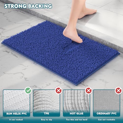RUN HELIX Royal Blue Chenille Bath Mat Set, 3 Piece, High Pile, Tufted, Machine Made, Non Slip, Absorbent, Fluffy, Washable, Bathroom - color: Blue Royal, size: 16" x 24" + 20" x 32"+ 20" x 20" U shape
