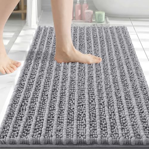 Arotive Luxury Bathroom Rugs 34x21, Extra Soft Thick Absorbent Shaggy Chenille Bath Rugs, Machine Wash Dry, Bath Mats for Bathroom Floor, Tub and Shower, Home Decor Accessories, Grey - color: Grey, size: 34" X 21"