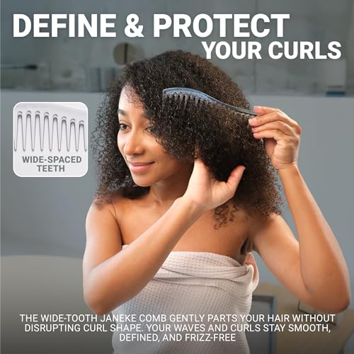 Janeke Wave Comb – Wide Tooth Detangling Comb for Wet & Curly Hair – Heat-Resistant, Anti-Static, Gentle on Scalp – Made in Italy Professional Hair Tool (Silver) - color: Silver/Wave