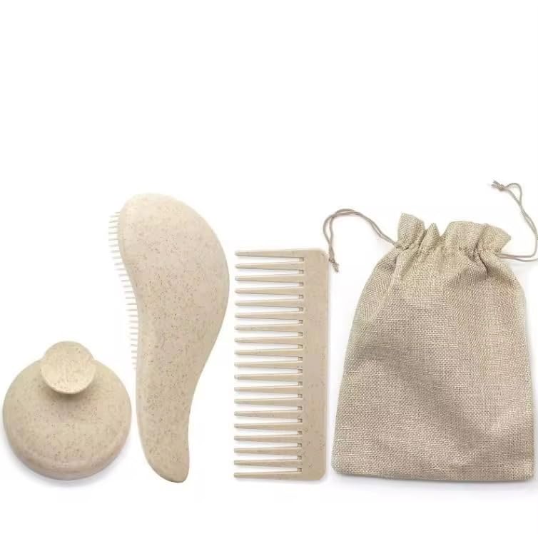 3-in-1 Hair Care Set – Detangling Brush, Wide Tooth Comb & Scalp Massager Brush | Reduces Breakage, Stimulates Scalp & Promotes Healthy Hair Growth – for Curly, Coily, Natural & Straight Hair(Beige) - color: Beige