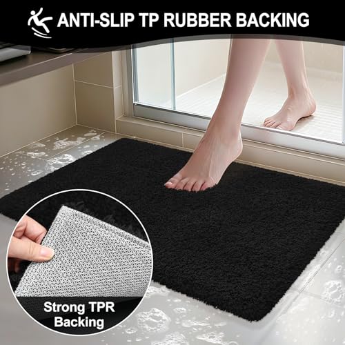 Bathroom Rugs 30"x20", Extra Soft Absorbent Plush Bath Mat Rubber Backing Quick Dry, Machine Washable Bath Mats for Bathroom Tub, Floor, Shower, Bedroom, Black - color: Black, size: 30" x 20"