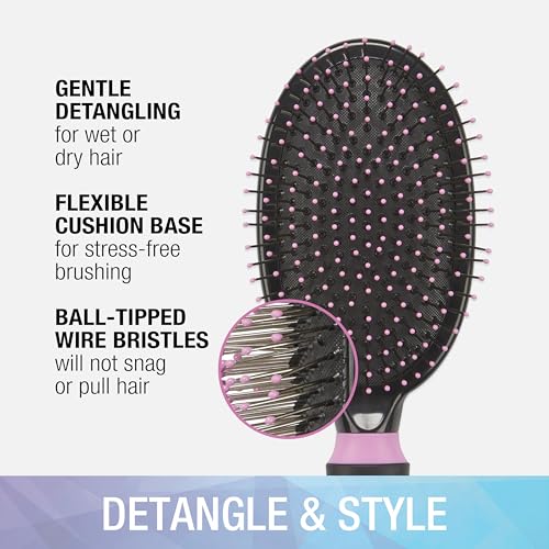 Conair Salon Results Hairbrush - Men and Women - Detangling Hair brush - ideal for curly or straight styles - features wire bristles and cushion Base - Pink/Black - color: Blush Pink, size: Wire Cushion Brush (Pack of 1)