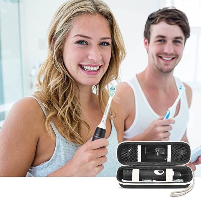Toothbrush Travel Case Compatible with Oral-B Pro 1000 2000 3000 3500 5000 7500/ for Philips Sonicare ProtectiveClean 4100 6100 5100 6500 7500 Rechargeable Electric Toothbrush (Box Only) -White Zipper - color: Black with white zipper