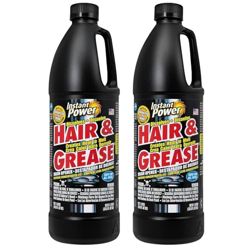 Instant Power Hair and Grease Drain Cleaner - Shower Drain & Sink Cleaner, Liquid Clog Remover, Made in USA, Sink Deodorizer - 1 Liter (Pack of 2) - size: 33.8 Fl Oz (Pack of 2)