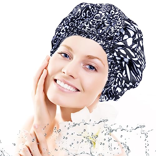 4 PCS Shower Caps for Women, Elastic and Reusable Bath Caps, Double Waterproof Layers Shower Cap, Bathing Shower Caps, Environmental Protection Hair Bath Hat - Printed Color - color: Printed Color 4 PCS/Set