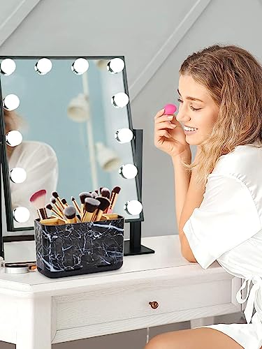 GFWARE Marble Toothbrush Holders, 5 Slots Bamboo Toothbrush and Toothpaste Holder for Bathroom Counter with Drainage, Kids Electric Toothbrush Organizer, Black Toothbrush Holders for Bathrooms - color: Marble-l