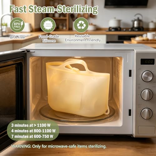 Microwave Steam Sterilizer Bag for Baby Bottles, Breast Pump Parts & Toddler Accessories, Reusable Portable Bottle sterilizer for Travel and Home Use (Clear Yellow) - color: Clear Yellow
