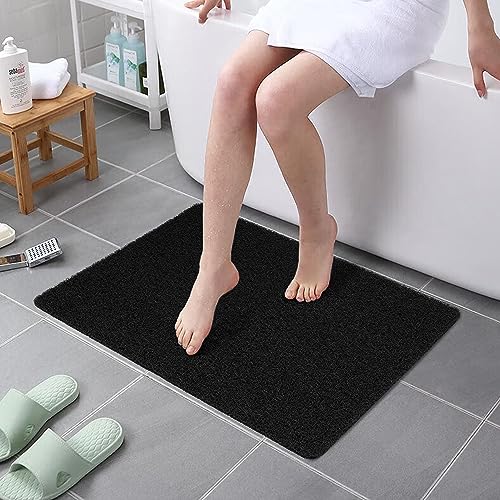 HITSLAM Non Slip Bathtub Mat 24 x 32 Inch, Extra Long Bath Mat for Tub, Soft PVC Loofah Shower Floor Mat with Drain, Quick Drying Bathroom Tub Mat for Wet Area, Without Suction Cup, Black - color: Black, size: 32" x 24" (Rectangular)