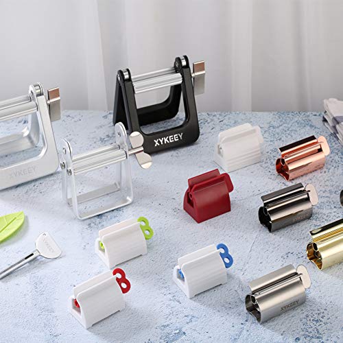 XYKEEY Toothpaste Tube Squeezer - Set of 2 Toothpaste Squeezer Rollers, Metal Toothpaste Tube Wringer Seat Holder Stand (Matt Black) - color: Matt Black