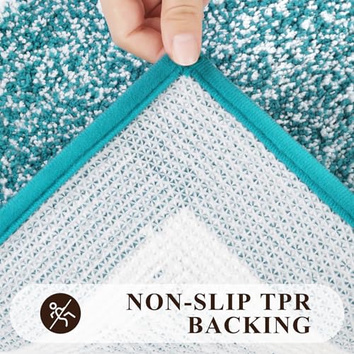 Pauwer Bathroom Sets 3 Pc Shower Rugs w/ U-Shaped Mat, Absorbent Microfiber Plush Mats, Non Slip, Machine Wash, Shaggy Aqua Blue - color: Aqua Blue, size: 18"x26"+20"x32"+U Shape 20"x24"
