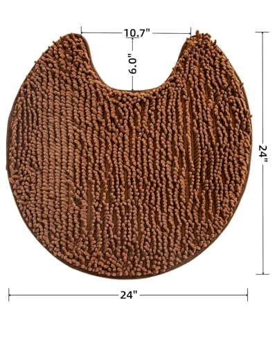 Soft Shaggy Round Toilet Rug U Shaped for Bathroom, Excellent Absorbent Contour Toilet Mat Machine Washable, Non-Slip Microfiber Chenille Bathroom Rugs 24" Brown - color: Brown