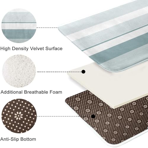 ArtSocket Blue Striped Bathroom Set with Shower Curtain and Bath Rugs and Accessories,Boho Modern Non-Slip Shower Curtain Set,Bathroom Decor 3 Pcs - color: Blue Striped