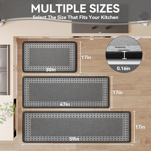 Kitchen Mats for Floor, 17''x47'' Washable Absorbent Kitchen Mat Non Slip, Braided Kitchen Runner Rug, Kitchen Sink Rug, Grey - color: B Graphic Grey, size: 17''x47''
