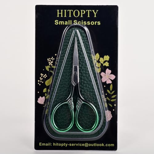 Small Sharp Scissors for Women Men Eyebrow Hair Beauty Grooming | All Purpose Tiny Travel Kit, for Beard, Moustache, Eyelash, Sewing, Embroidery, Detail Thread Paper Cutting with PU Cover - color: Dark Green