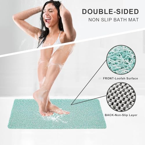 Nonslip Bathtub Mat, Anti Slip Bath Mat 0.6" Extra Thick, Quick Dry Bath Tub Anti Slip Shower Mat, Loofah Non-Slip Bath Mat for Tub Bathroom Pool Kitchen Entryway Home Hotel(Blue 24x27) - color: Blue, size: 27" x 24" (Rectangular)