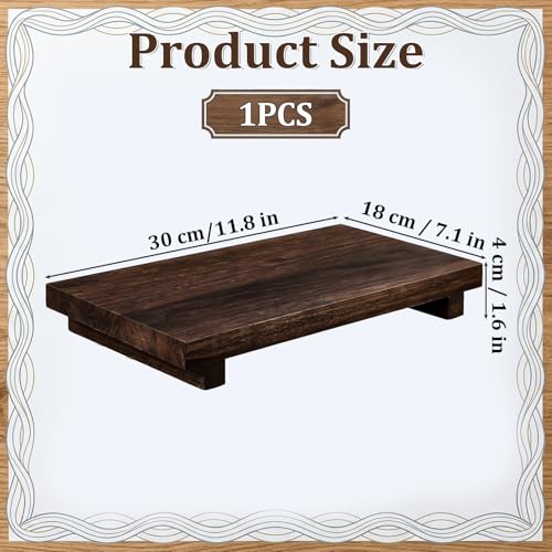 Wood Riser Tray Soap, Wood Pedestal Stand, Wooden Riser Kitchen Soap Dish Holder Rectangle Wooden Display Tray Decorative Rustic Bathroom Dishes Plant for Vanity, Counter, Sink (12 x 7 Inch,Brown)