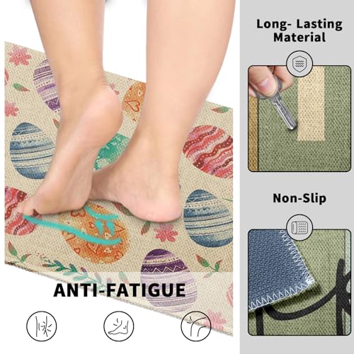 Happy Easter Kitchen Rugs 2 Pcs Colorful Easter Eggs Florals Washable Runner Rug Non Slip 17"x47"+17"x30", Seasonal Spring Comfort Kitchen Floor Mat for Holiday Bathroom Laundry Decor - color: Colorful Easter Eggs