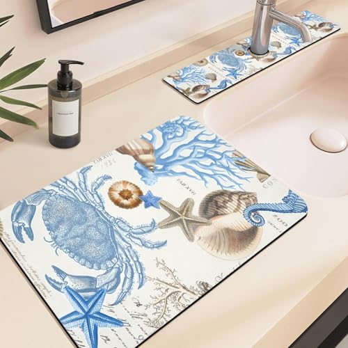19.5" x 12" Dish Drying Mat & 24" x 5.5" Sink Splash Guard, Super Absorbent Drainer Rack Mat for Kitchen Counter Coffee Bar - color: Light Blue, size: 19.5"*12"+24"*5.5"