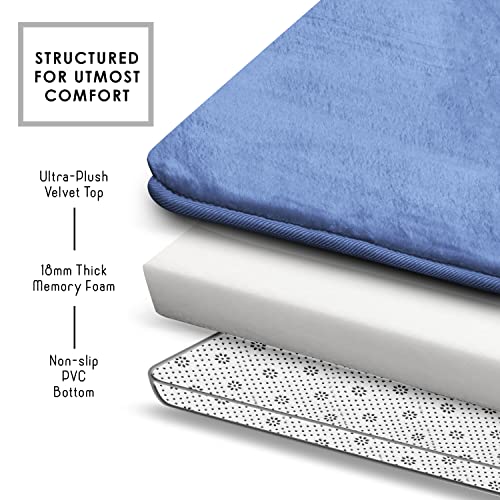 Clara Clark Bathroom Rugs, Velvet Memory Foam Bath Mat, Non-Slip, Machine Washable Bath Rugs - Dries Quickly, Ultra Soft Plush Bath Mats for Bathroom, 17 x 24, Calm Blue - color: Calm Blue, style: 17 x 24