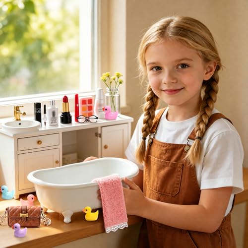 DIYDEC 92Pcs Dollhouse Mini Jewelry Storage Case Cosmetic Hand Bag Miniature Bathroom Accessories with Makeup Set Towel Cosmetic Toothbrush Shampoo Glasses Slippers Earphones Doll Backpack Micro Scene - color: Dollhouse Cosmetic Case