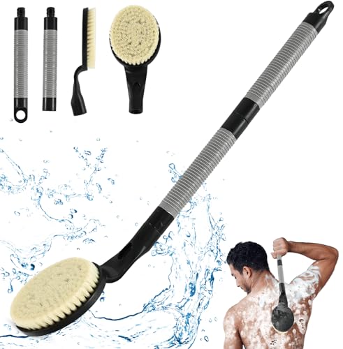 Back Scrubber Anti Slip for Shower, 21.7” Detachable Back Bath Brush for Shower, Back Scrubber, Exfoliation and Improved Skin Health for Elderly with Limited Arm Movement, Disabled (21.7” Black) - color: 21.7” Black