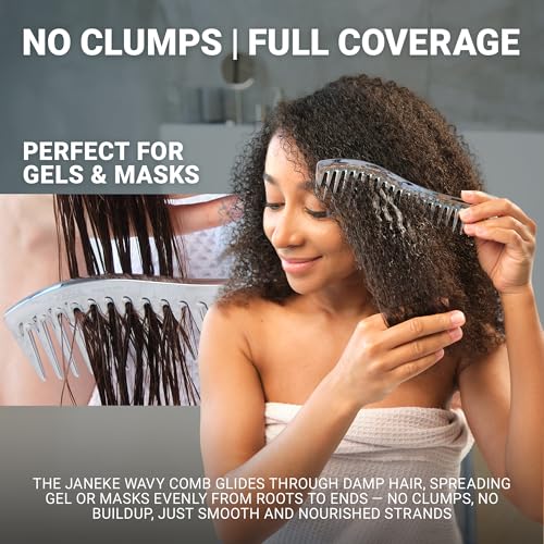 Janeke Wave Comb – Wide Tooth Detangling Comb for Wet & Curly Hair – Heat-Resistant, Anti-Static, Gentle on Scalp – Made in Italy Professional Hair Tool (Silver) - color: Silver/Wave