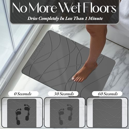 DECOLURE Stone Bath Mat, Quick Dry & Non-Slip Diatomaceous Earth Shower Mat for Bathroom, Luxurious & Easy to Clean Diatomite Stone Mat for Bathroom, Kitchen, High Density (Standard, Grey) - size: 24" x 15" (Rectangular)