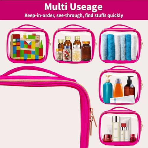 TSA Approved Travel Toiletry Bag,2 Pack Clear Makeup Bags with Handles,Quart Size Clear Cosmetic Bags for Traveling Women,Men,Carry on Airport Airline Compliant Bag,Rose Red - color: Rose Red, size: 2 Pack, Medium