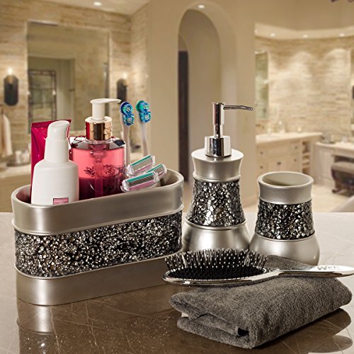 Creative Scents Crackled Glass Silver Hand Soap Dispenser for Bathroom, Decorative Countertop Lotion Dispenser, Elegant Liquid Soap Dispenser with Sturdy Pump for Classic Bathroom Décor - style: Soap Dispenser