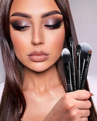 EIGSHOW 5Pcs Everyday Makeup Brush Set for Foundation Powder Eyeshadow Eyeliner, Vegan & Cruelty-Free, Travel Basic Make Up Brushes Kit for Women - Black - color: Black