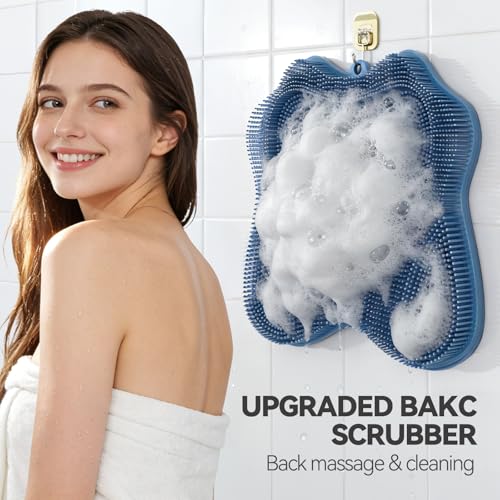 ozner Silicone Shower Foot Scrubber Mat,Back Washer Bath Wash Pad Exfoliating & Massage, Wall Mounted Slip Strong Suction Cups for Use in Cleaner Men and Women (Blue) - color: Blue