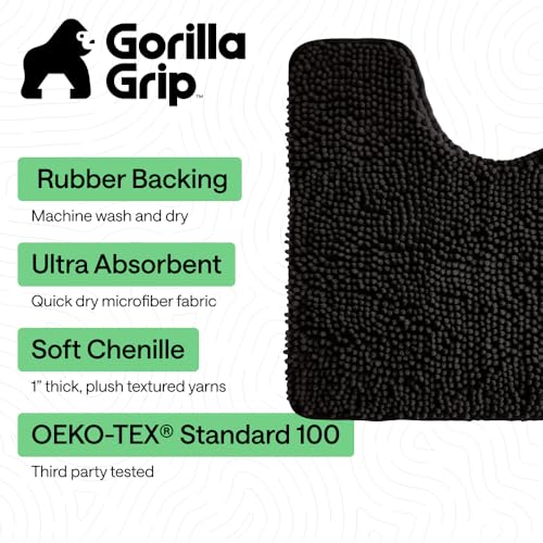 GORILLA GRIP Bathroom Rug Sets, Soft Chenille 2 Piece Area Rugs Set, Toilet Base Mat and 30x20 Carpet, Absorbent Microfiber Washable Mats Dry Quickly, Home Décor and Bath Room Accessories, Black - color: Black, style: 30"x20" + Oval 24"x19.5" - 2 Pack