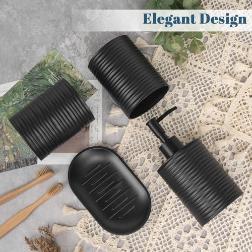 Plastic Bathroom Accessories Set 4Pcs, Black Bathroom Accessory Set Includes Liquid Soap Dispenser with Rust-Proof Plastic Pump, 2Pcs Bathroom Cup, Soap Dish for Modern Home Apartment - color: Black