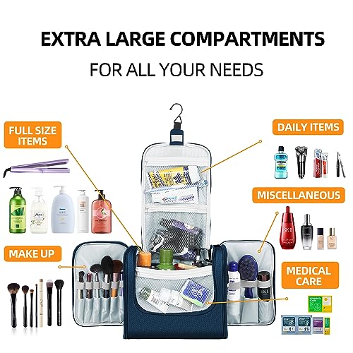 Buruis Extra Large Toiletry Bag for Women and Men, Hanging Travel Bag with Detachable Shoulder Strap for Full-Sized Toiletries, Water-Resistant Dopp Kit for Family Use and Long Trips, Blue - color: Blue, size: Extra Large