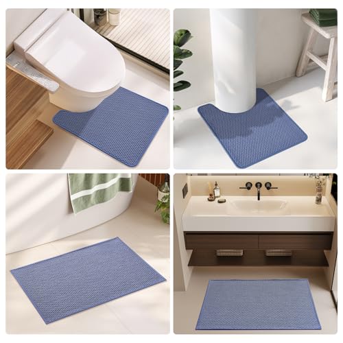 TYUU Bathroom Runner Rug, Long Bath Mat Washable Thin Quick Dry Low Pile Bathroom Runner Rugs 24 x 60 Non Slip, Denim Blue 24"x60" - color: Denim Blue01, size: 2' X 5' (Runner)