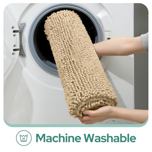 HOMEIDEAS 2 Pieces Bathroom Rugs, Non Slip Absorbent Chenille Toilet Bath Mat Set (Beige) - color: Beige-beige, size: 1'5" x 2'8" (Rectangular 20"x32"+17"x24")