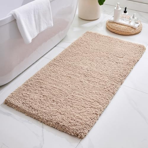 ILANGO Beige Bathroom Rugs 48" × 24" Non Slip & Super Absorbent Extra Thick Soft, Washable Bath Mat for Floor, Microfiber Plush Shaggy Bath Rug with Rubber for Bathtub Shower Room Sink - color: Beige, size: 2' x 4' (24''x48'' Bathroom Rug)