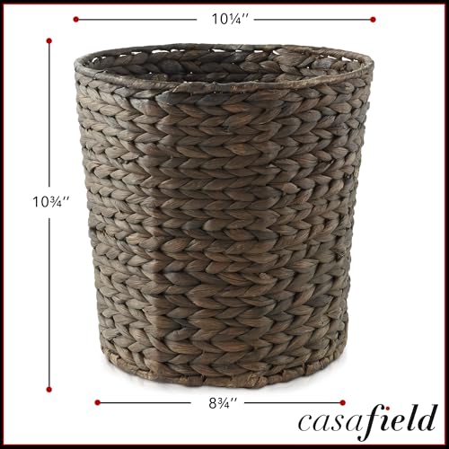Casafield Water Hyacinth Waste Basket - Espresso Brown, Woven Wicker Trash Can for Bathroom, Bedroom, Laundry Room, Home Office - color: Espresso