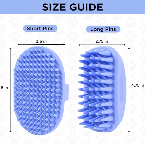 Dog Grooming Bath Brush, Pet Rubber Brush for Shower Scrubbing & Soothing Massage, Ideal for Long & Short Haired Dogs and Cats, Essential Puppy Accessories, 2 Pack [We Love Doodles] - size: Short & Long Pins