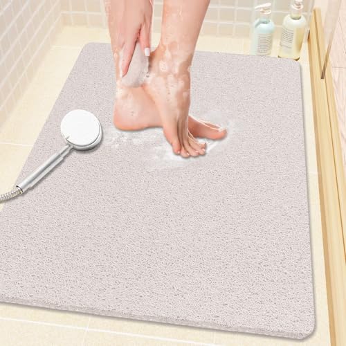 Shower Mat Bathtub Mat Non-Slip,24x16 inch, Soft Tub Mat with Drain,PVC Loofah Bath Mat (Phthalate Free) for Tub and Bathroom,Quick Drying,White - color: White, size: 24" x 16" (Rectangular)