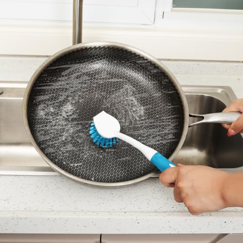 Dish Brush with Handle, 2 Pack Scrub Brushes with Built-in Scraper for Cleaning Kitchen, Pots, Pans and Sink, Scrubber Washing Tools, Blue - color: Blue
